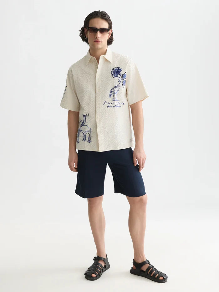 Delfts Blauw Worked-Out Relaxed-Fit Short-Sleeved Shirt Eggnog
