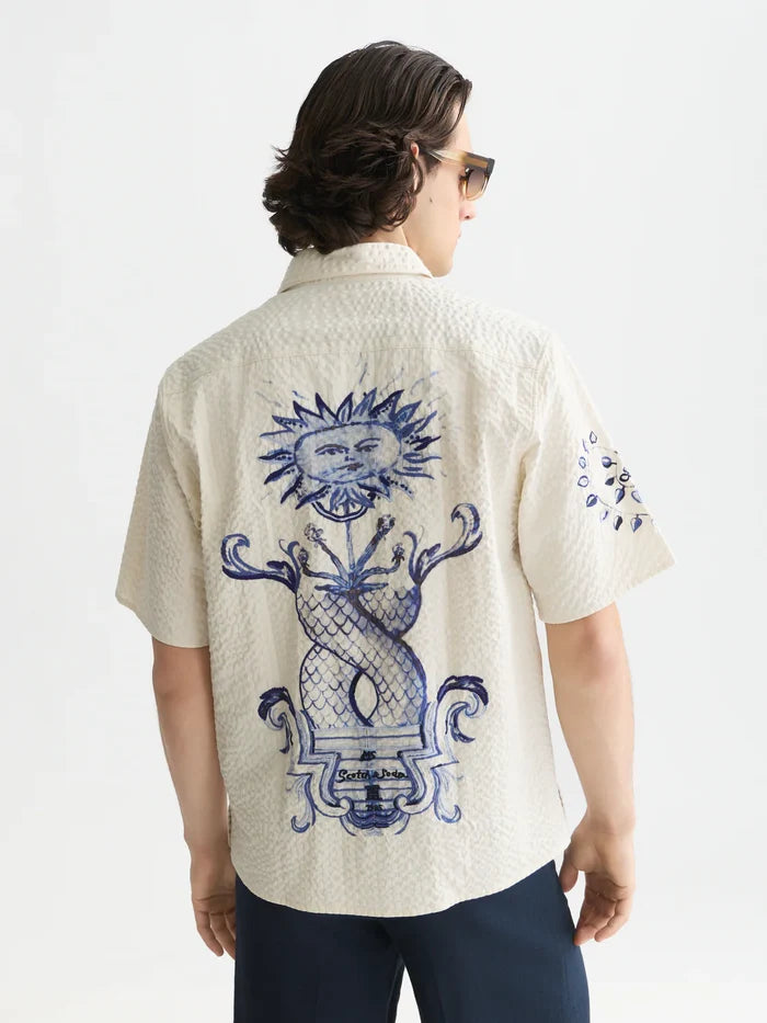 Delfts Blauw Worked-Out Relaxed-Fit Short-Sleeved Shirt Eggnog