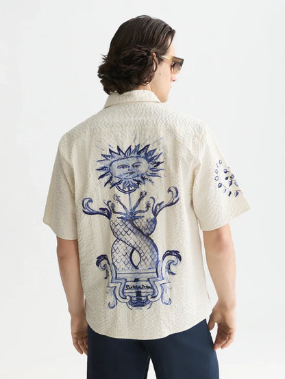 Delfts Blauw Worked-Out Relaxed-Fit Short-Sleeved Shirt Eggnog