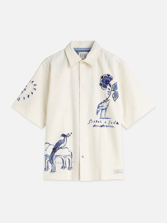 Delfts Blauw Worked-Out Relaxed-Fit Short-Sleeved Shirt Eggnog