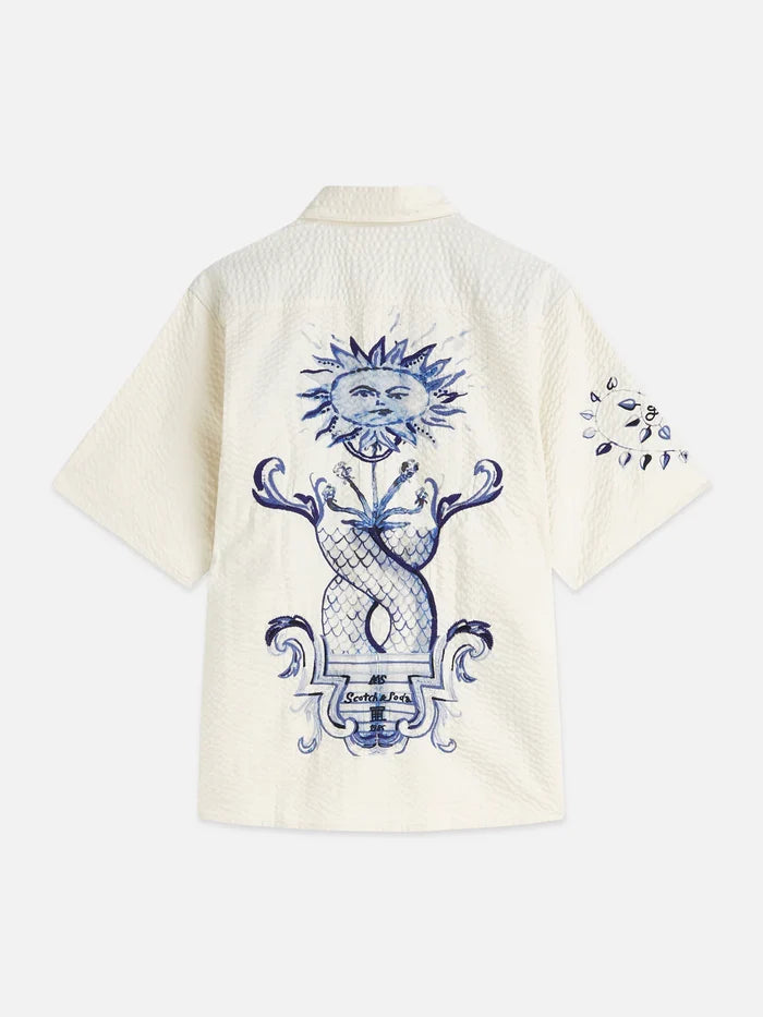 Delfts Blauw Worked-Out Relaxed-Fit Short-Sleeved Shirt Eggnog