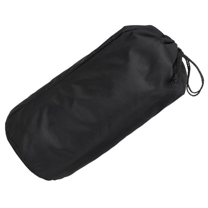 The Deluxe Stroller Weather Shield, a black fabric drawstring bag with universal stroller fit, is shown laying on its side against a white background.