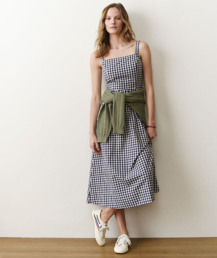 Demi Poplin Midi Dress Navy Gingham