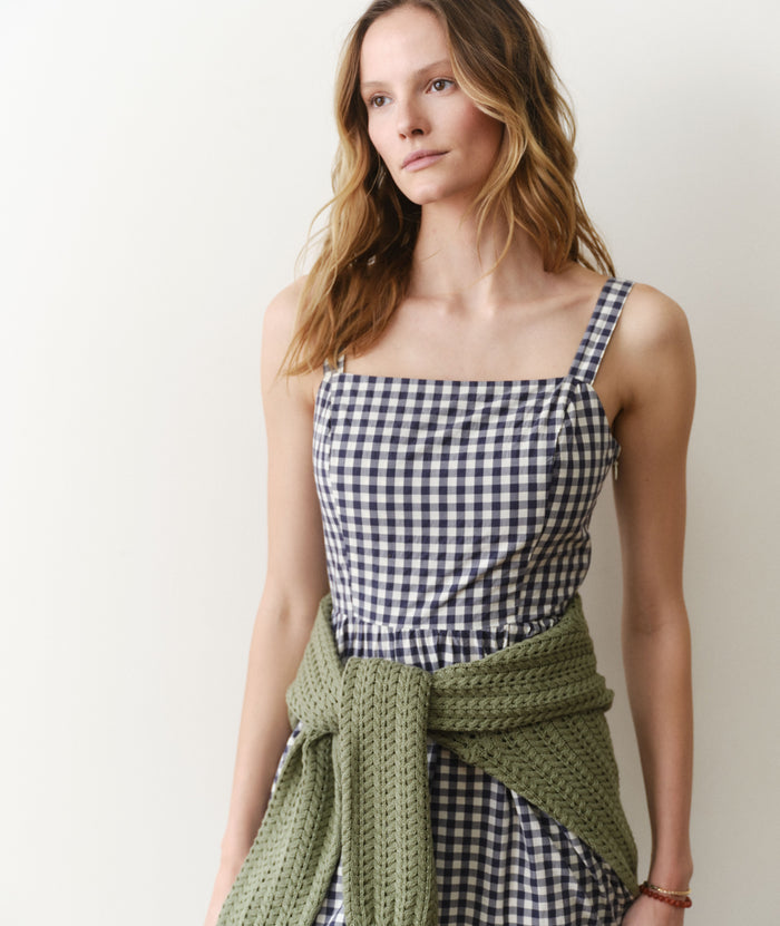 Demi Poplin Midi Dress Navy Gingham