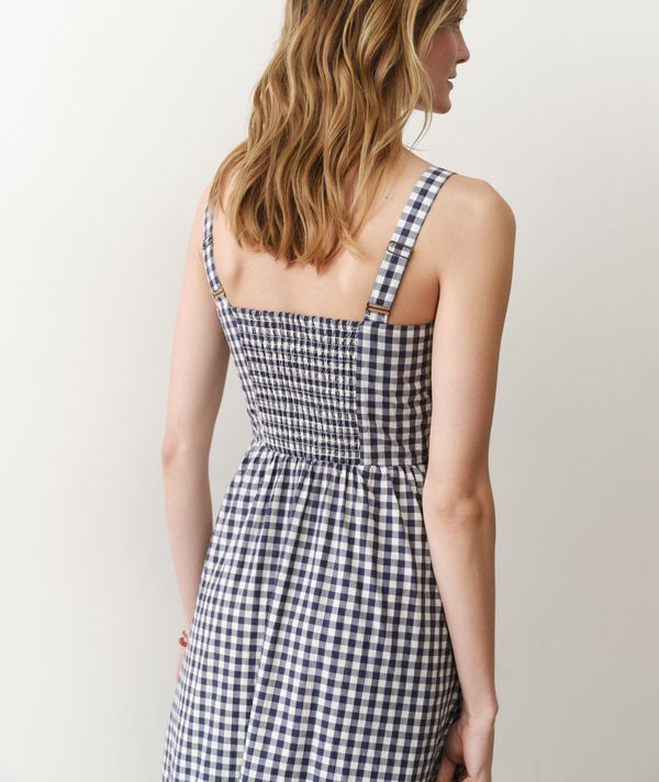 Demi Poplin Midi Dress Navy Gingham