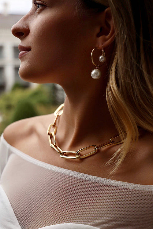 DISCONTINUED E1609G Gold Earrings-Oversized Audrey Pearl Hoops