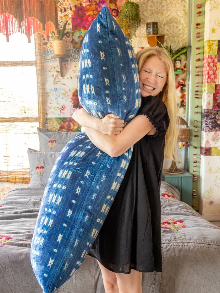 Reversible Cozy Body Pillow Cover - Indigo Shibori Stripe-view 1
