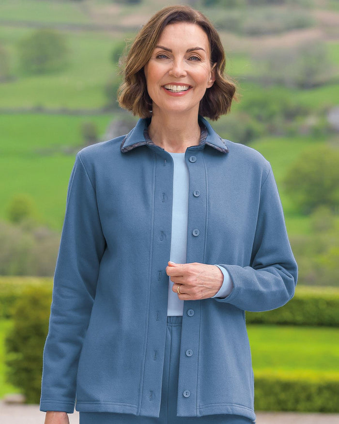 Dover Trimmed Fleece Ladies Leisure Cardigan - Blue - Country Collection