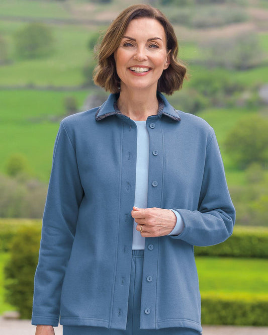 Dover Trimmed Fleece Ladies Leisure Cardigan - Blue - Country Collection