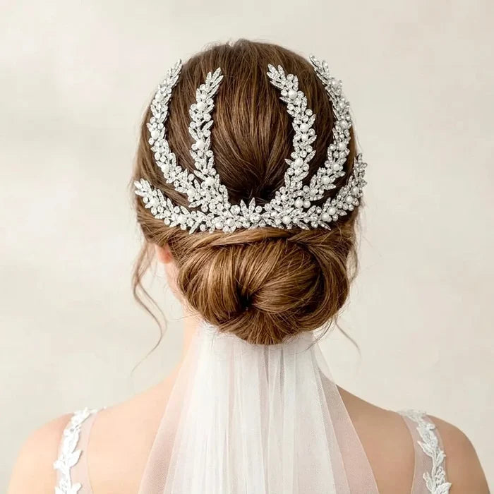 Silver Bridal Headdress with Crystals & Pearls | Wedding Hair Accessory