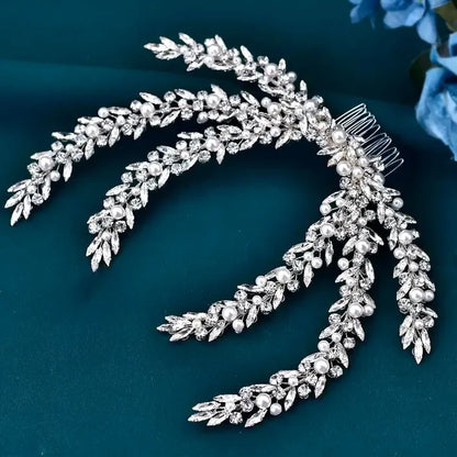 Silver Bridal Headdress with Crystals & Pearls | Wedding Hair Accessory