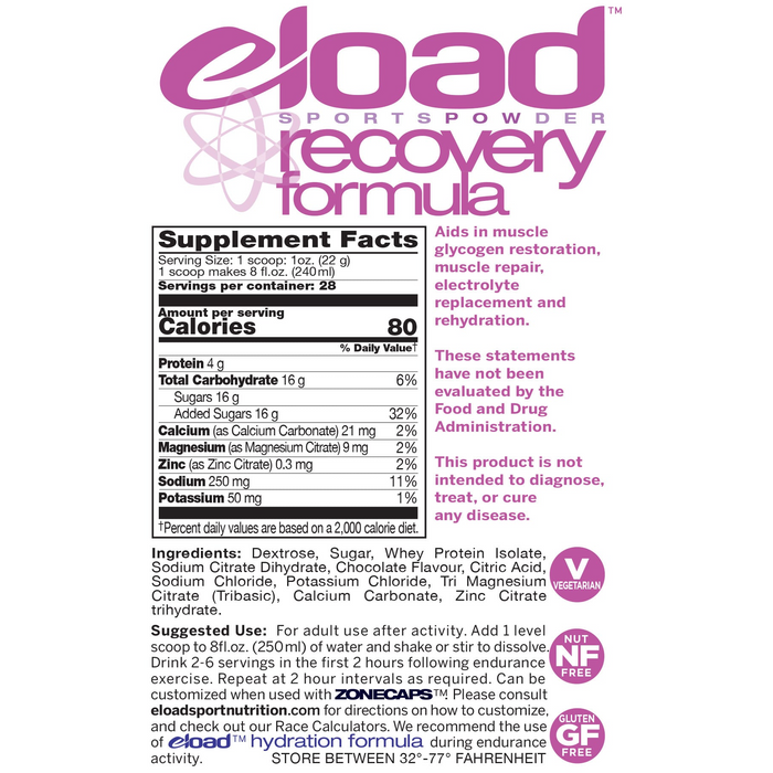 A product picture of the eLoad Recovery Formula Drink Mixes (800g)