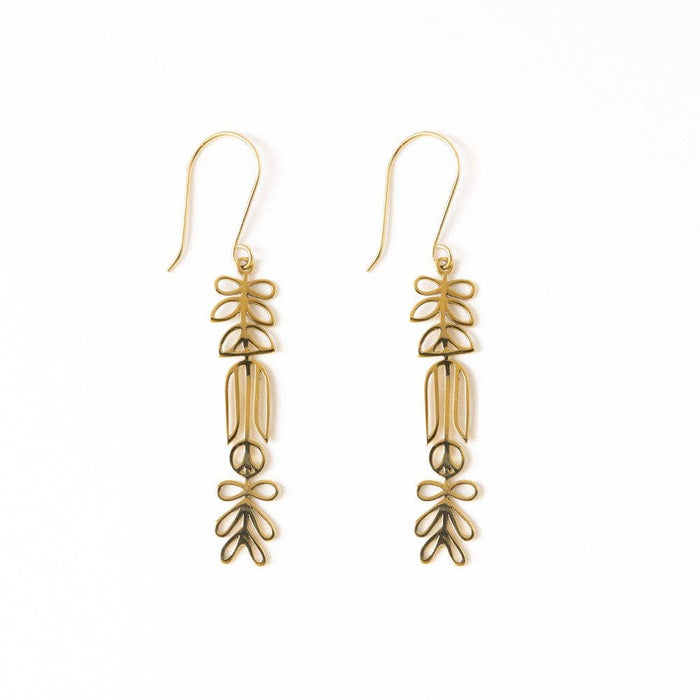 Elsa Botanical Nordic Floral Drop Earrings Brass