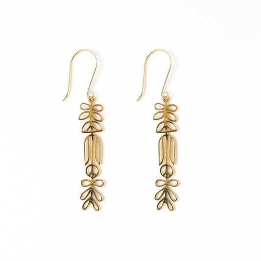 Elsa Botanical Nordic Floral Drop Earrings Brass