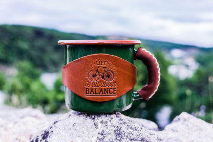 Enamel Mug with Leathered Handle - Green