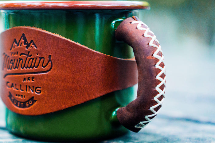 Enamel Mug with Leathered Handle - Green