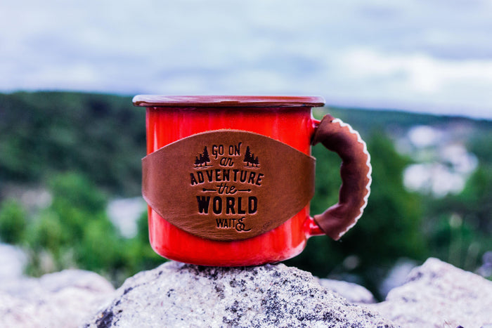 Enamel Mug with Leathered Handle - Red