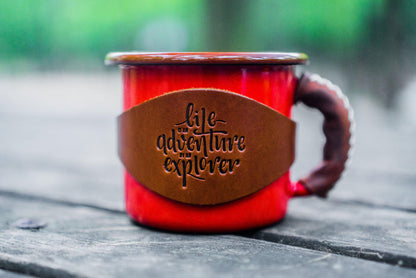 Enamel Mug with Leathered Handle - Red