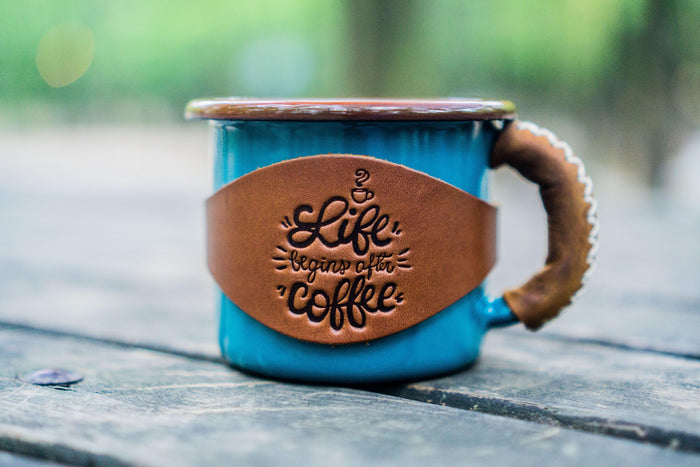 Enamel Mug with Leathered Handle - Turquoise