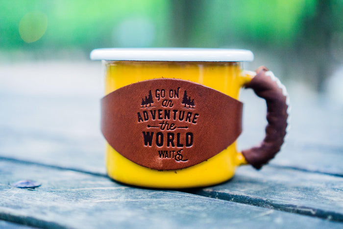 Enamel Mug with Leathered Handle - Yellow
