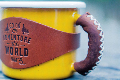 Enamel Mug with Leathered Handle - Yellow