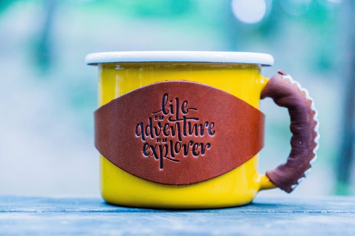 Enamel Mug with Leathered Handle - Yellow