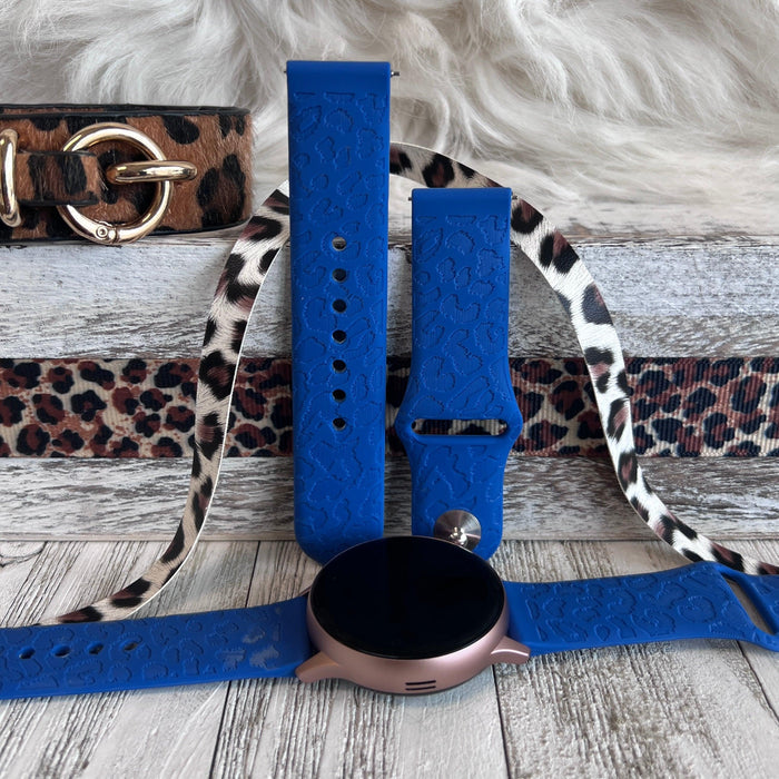 Engraved Blue Leopard Print Silicone Band For Samsung Watch - Fancy Bands
