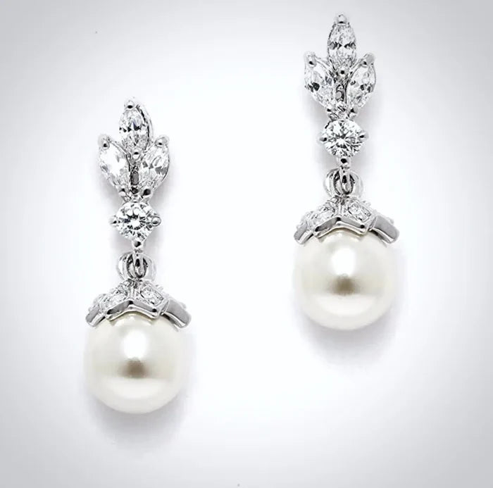 Pearl Wedding Jewelry - Pearl and Cubic Zirconia Bridal Earrings - Available in Rose Gold, Silver and Yellow Gold