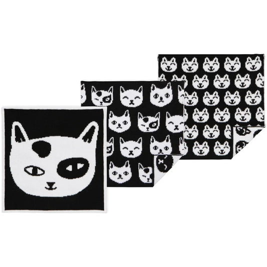 Set of black and white cat-themed dishcloths