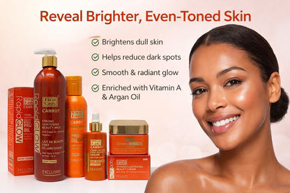 First Lady Rapid Glow Carrot Brightening Kit (4 Items) – Dark Spot Routine Set | Lotion, Oil, Serum & Face Cream