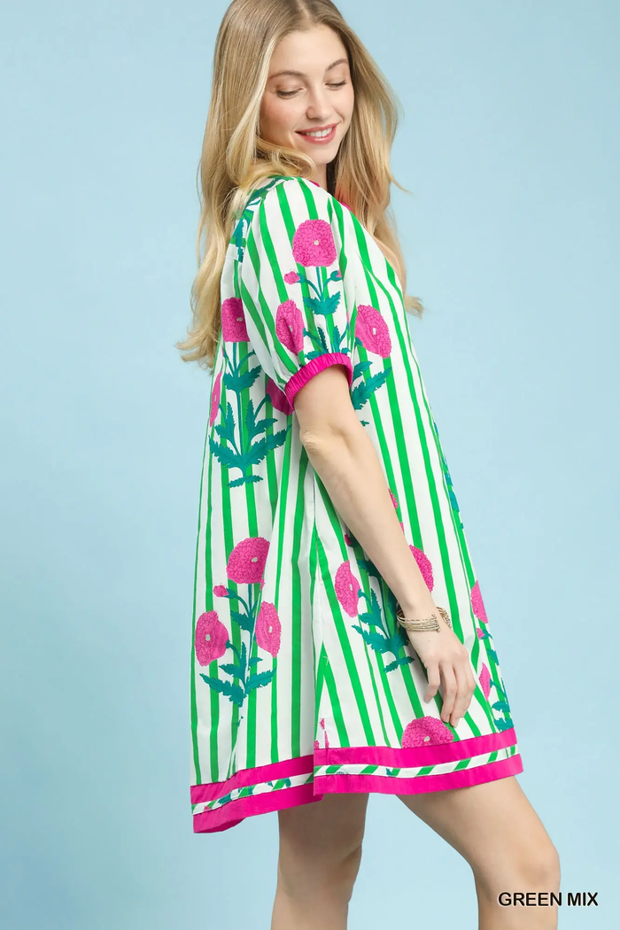 Floral Stripe Fiesta A-Line Dress