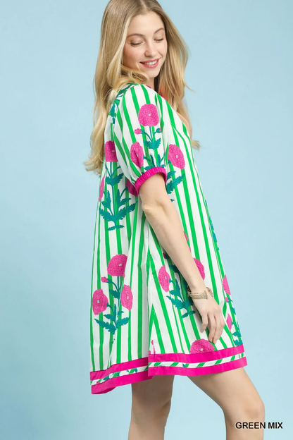 Floral Stripe Fiesta A-Line Dress