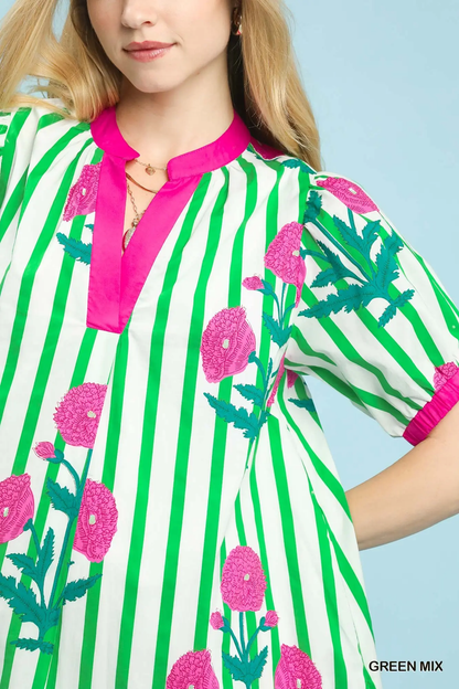 Floral Stripe Fiesta A-Line Dress