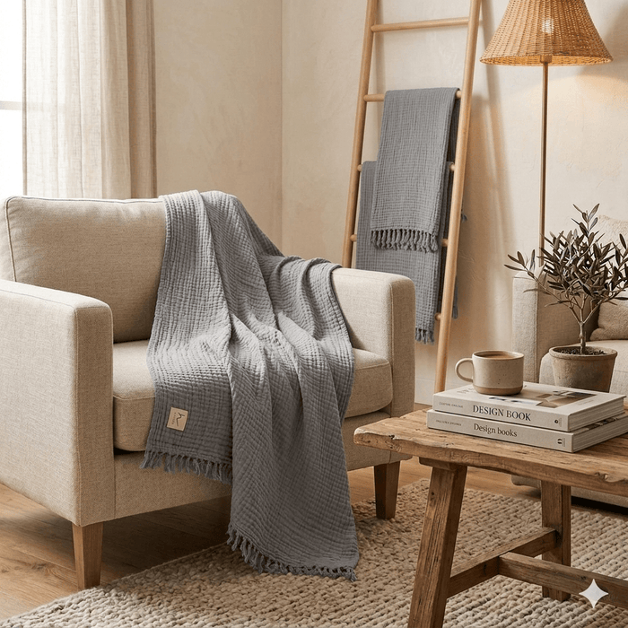 HAWA Flow Double - Sided Cotton Throw/ Blanket in Kuwait - Waha Lifestyle