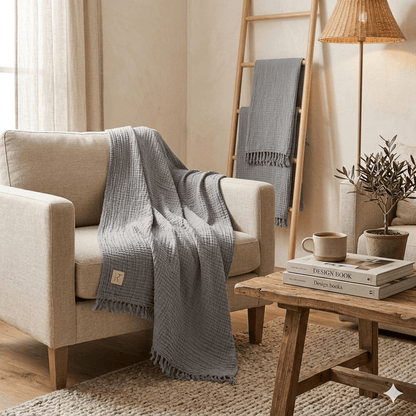 HAWA Flow Double - Sided Cotton Throw/ Blanket in Kuwait - Waha Lifestyle