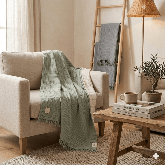 HAWA Flow Double - Sided Cotton Throw/ Blanket in Kuwait - Waha Lifestyle