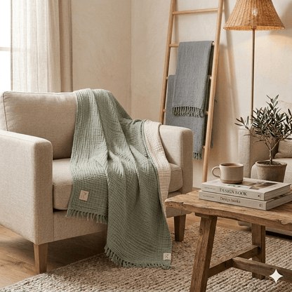 HAWA Flow Double - Sided Cotton Throw/ Blanket in Kuwait - Waha Lifestyle
