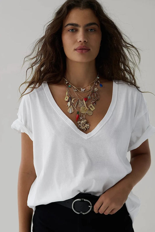 Free People Nina V-Neck Cotton T-Shirt