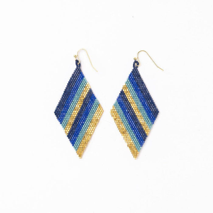 Frida Diagonal Ombre Stripes Beaded Earrings Blue