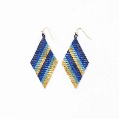 Frida Diagonal Ombre Stripes Beaded Earrings Blue