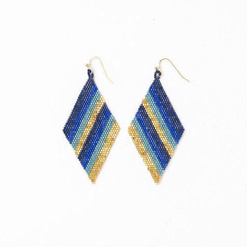 Frida Diagonal Ombre Stripes Beaded Earrings Blue