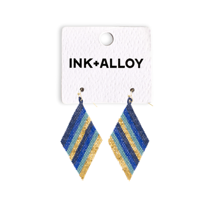 Frida Diagonal Ombre Stripes Beaded Earrings Blue