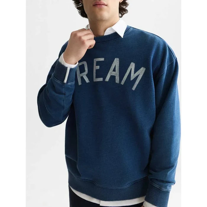 Front Artwork Indigo Washed Loose-Fit Sweatshirt Washed Indigo