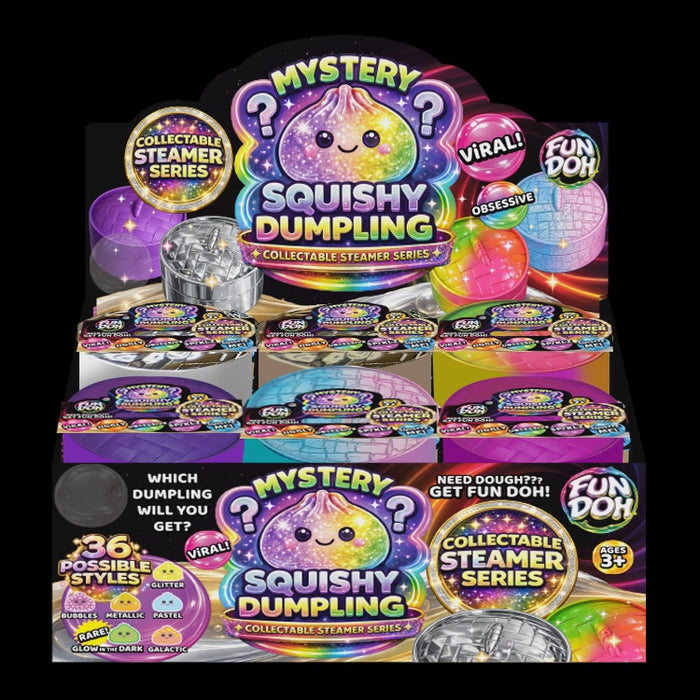 Box of mystery dumplings with colorful basket containers