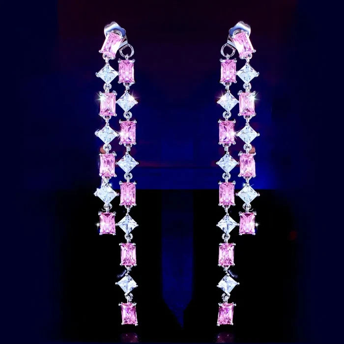 Pink CZ Wedding Jacket Earrings | Two-in-One Bridal Earrings