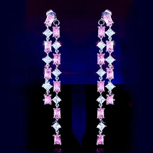 Pink CZ Wedding Jacket Earrings | Two-in-One Bridal Earrings