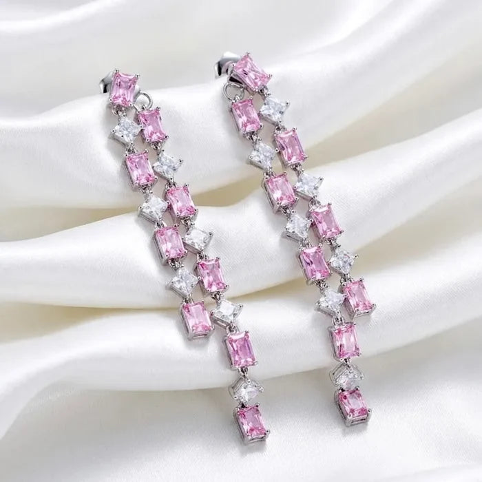 Pink CZ Wedding Jacket Earrings | Two-in-One Bridal Earrings