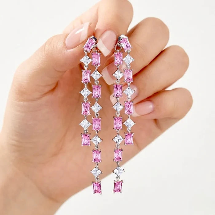 Pink CZ Wedding Jacket Earrings | Two-in-One Bridal Earrings