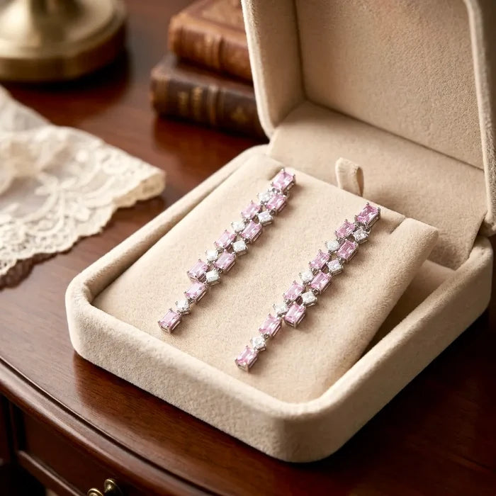 Pink CZ Wedding Jacket Earrings | Two-in-One Bridal Earrings