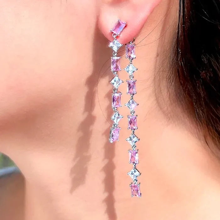 Pink CZ Wedding Jacket Earrings | Two-in-One Bridal Earrings
